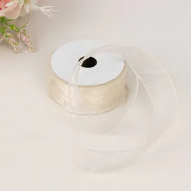 10 Yards 1.5" Ivory Sheer Organza Wired Edge Ribbon