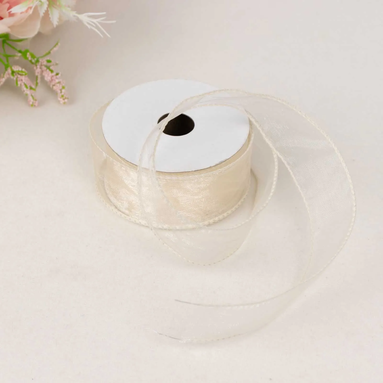 10 Yards 1.5" Ivory Sheer Organza Wired Edge Ribbon