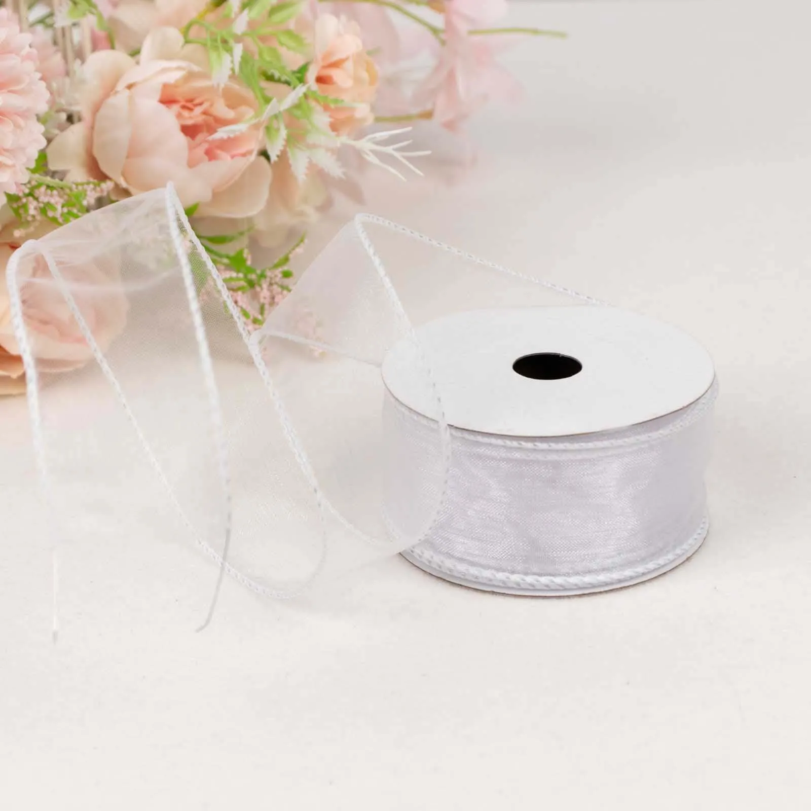 10 Yards 1.5" White Sheer Organza Wired Edge Ribbon