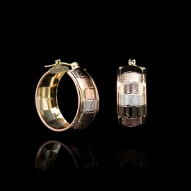 Elegant 14K Tricolor Gold Vintage Estate Hoop Earrings