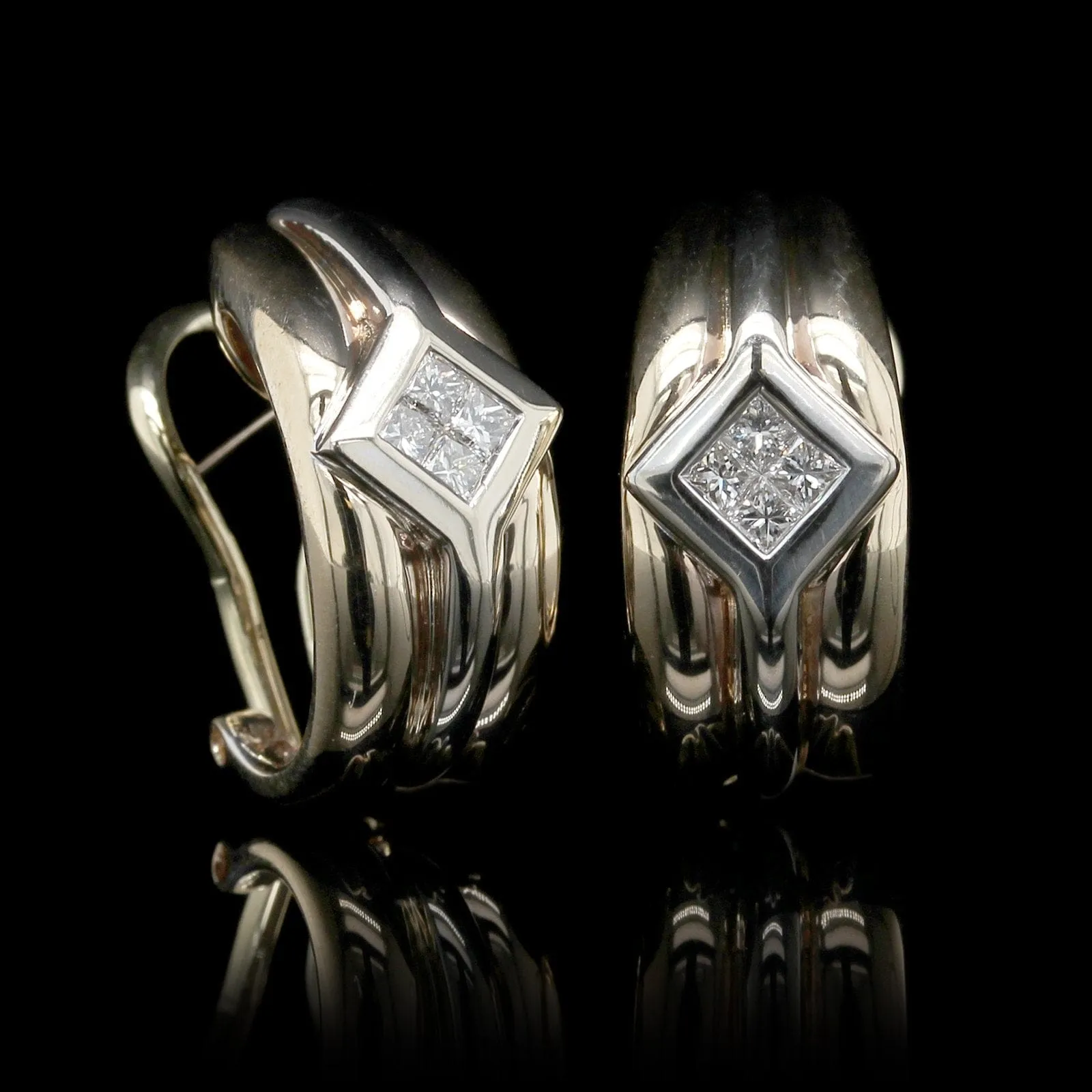 14K Two-tone Gold Estate Diamond Earrings