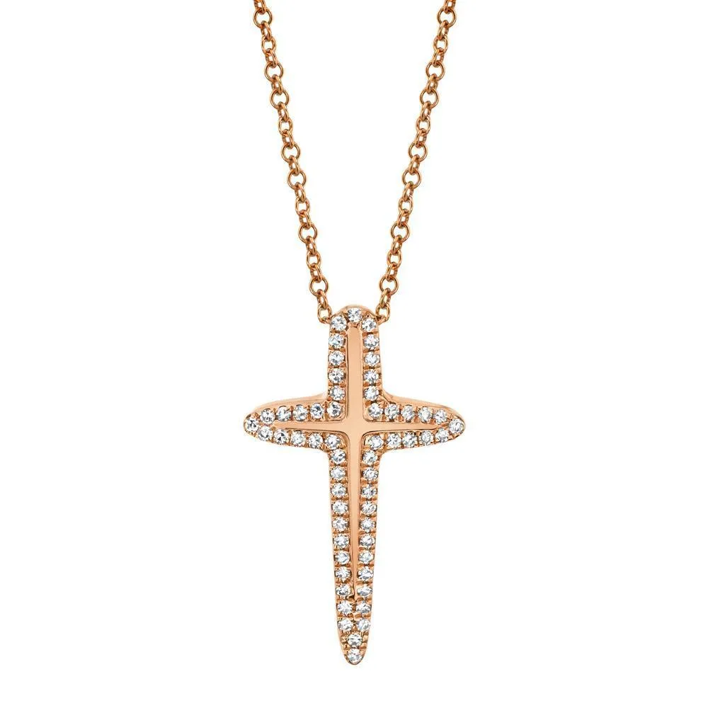14KT GOLD 0.13 CTW DIAMOND OUTLINE CROSS NECKLACE