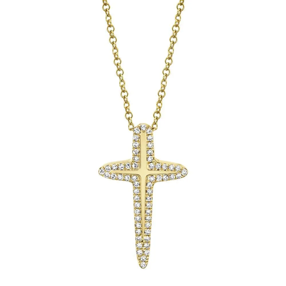 14KT GOLD 0.13 CTW DIAMOND OUTLINE CROSS NECKLACE