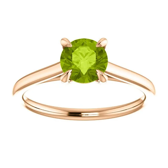 14KT GOLD 0.95 CT ROUND PERIDOT SOLITAIRE RING
