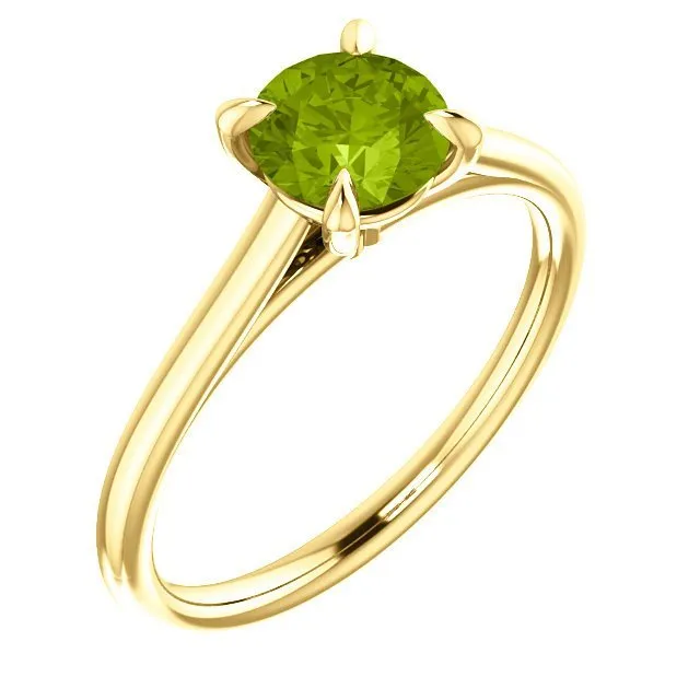 14KT GOLD 0.95 CT ROUND PERIDOT SOLITAIRE RING