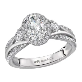 14KT Gold 1 1/2 CTW Oval Diamond Intertwined 3 Stone Halo Ring