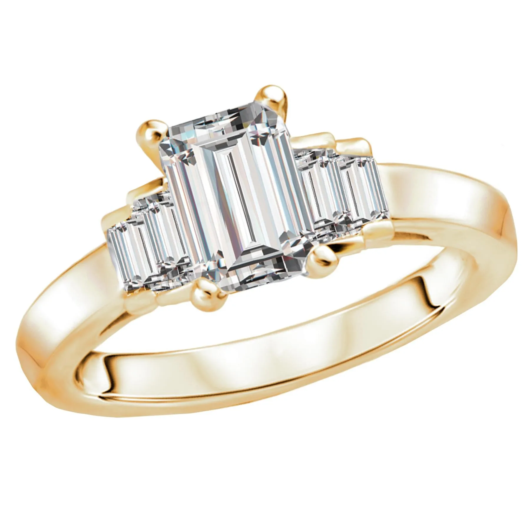 14KT Gold 1 1/3 CTW Emerald Diamond 5 Stone Ring