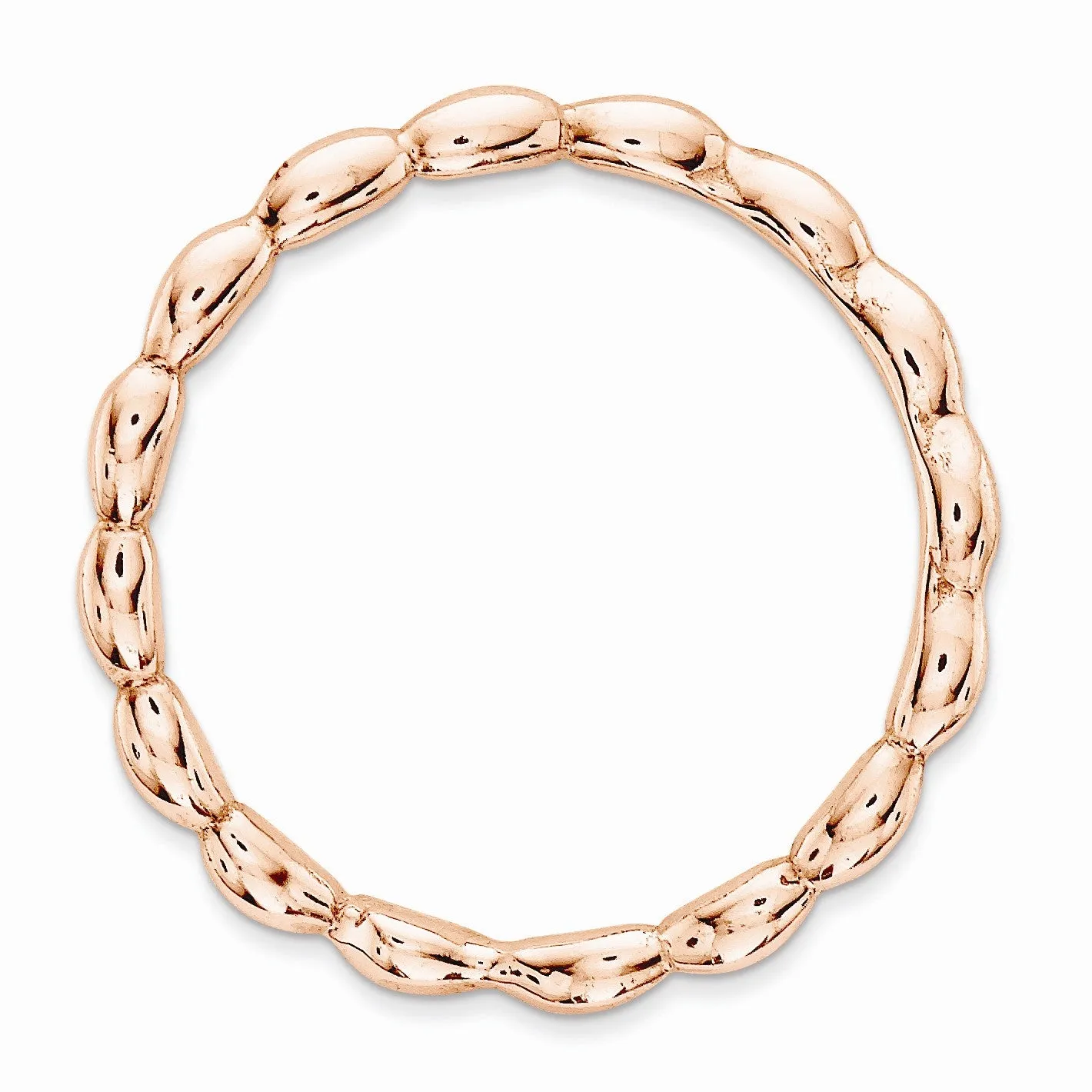 1.5mm Stackable 14K Rose Gold Plated Silver Curved Rice Bead Band