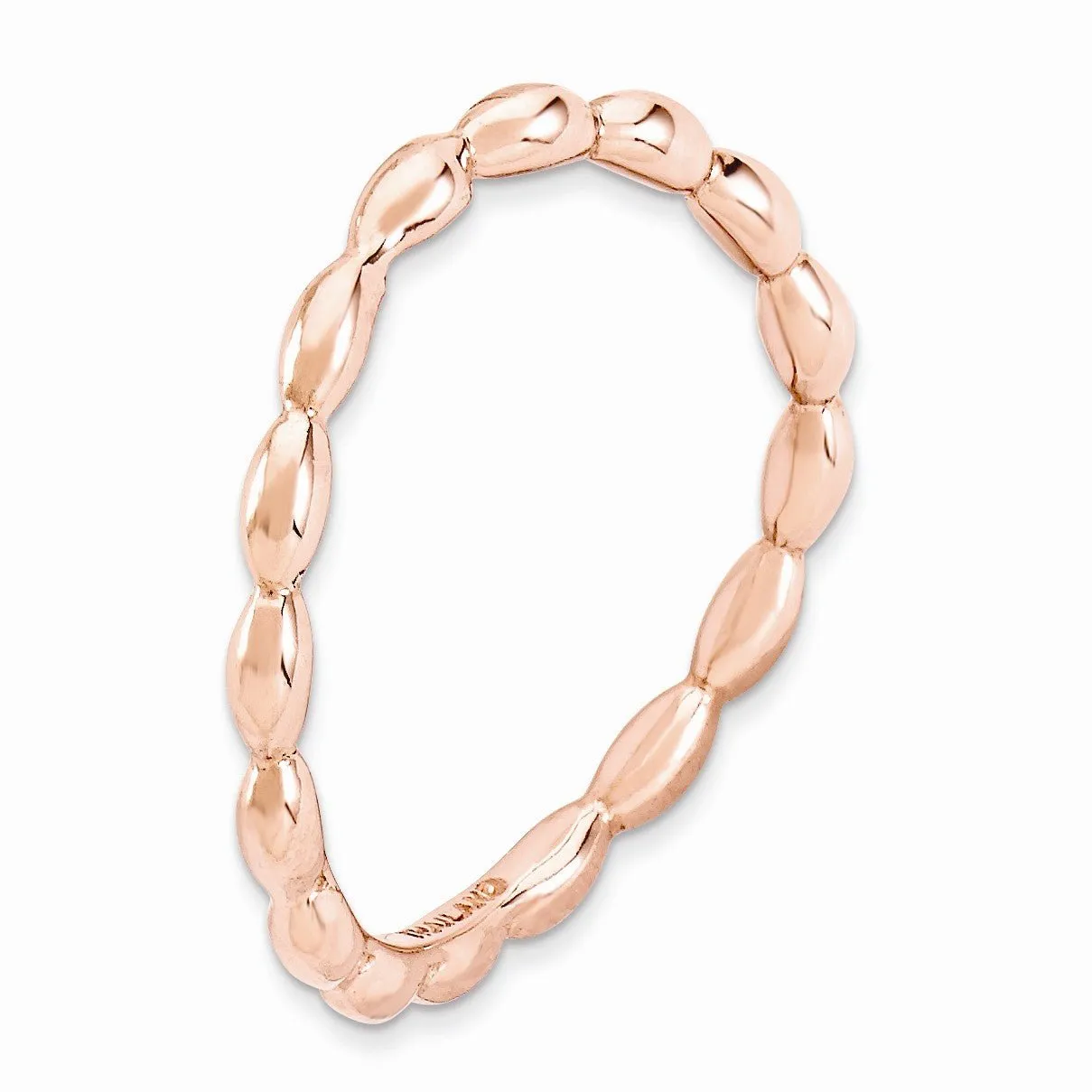 1.5mm Stackable 14K Rose Gold Plated Silver Curved Rice Bead Band