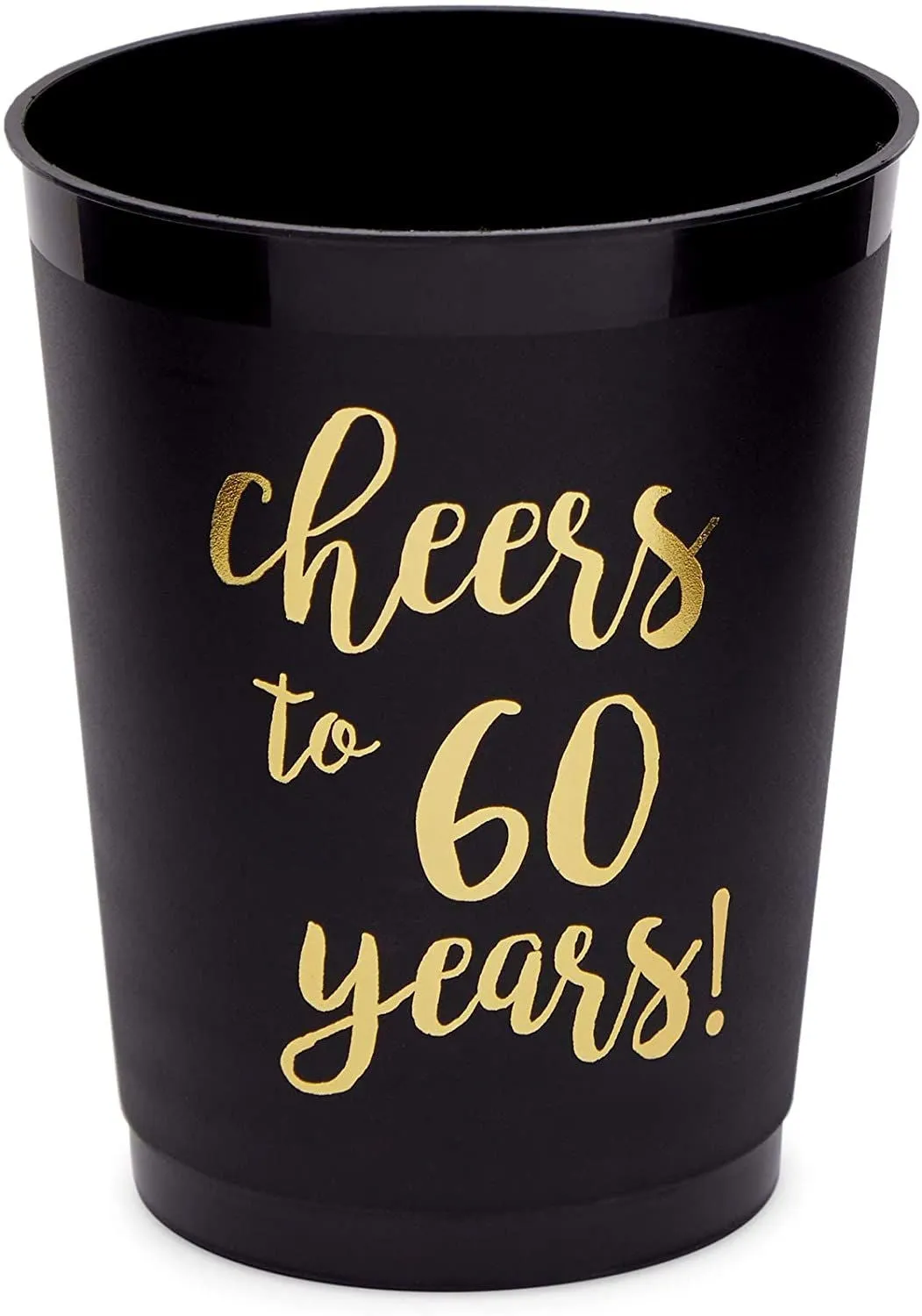 16 Pack Cheers to 60 Years Plastic Party Cups - 60th Birthday Decorations for Men and Women, Anniversaries (Black, 16 oz)