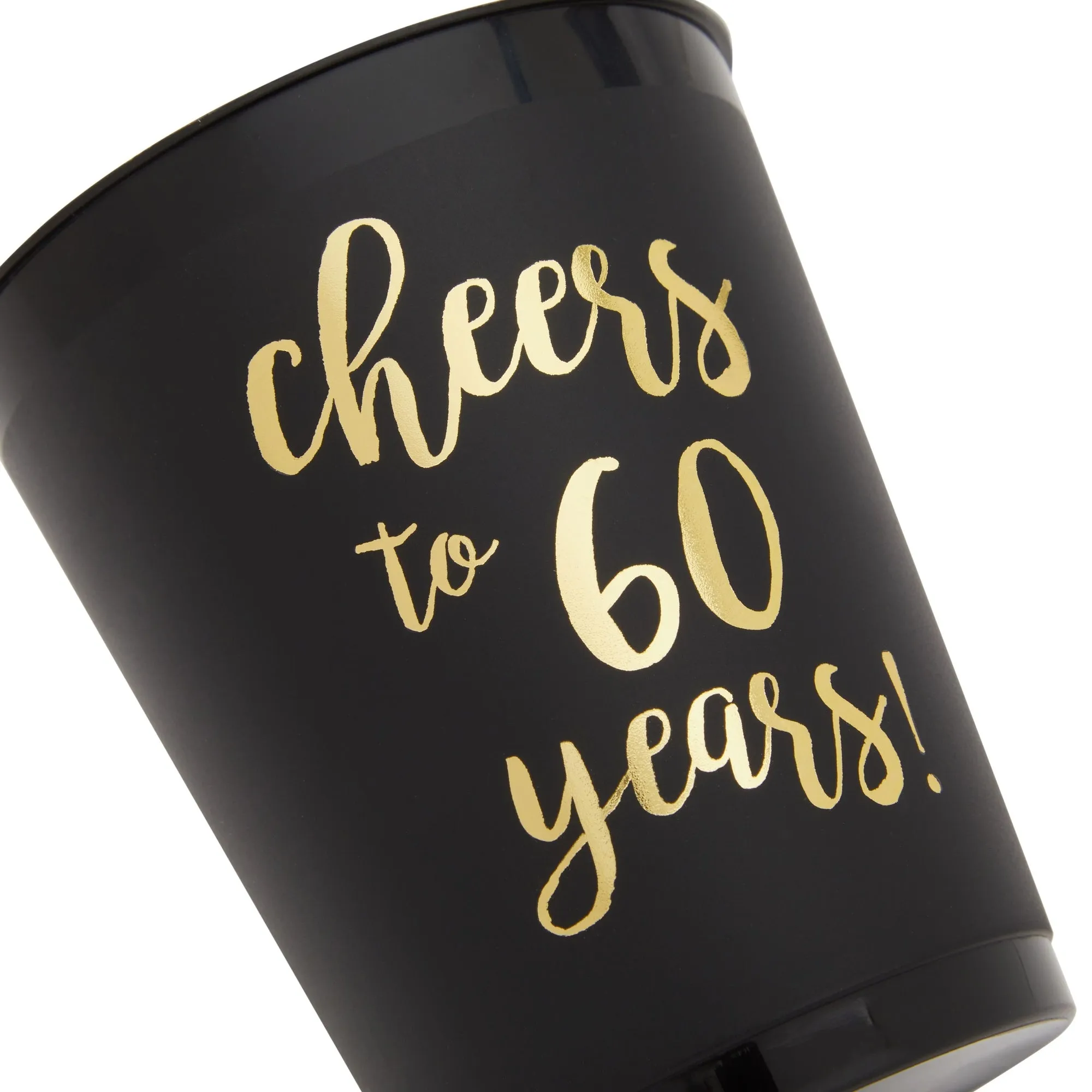 16 Pack Cheers to 60 Years Plastic Party Cups - 60th Birthday Decorations for Men and Women, Anniversaries (Black, 16 oz)