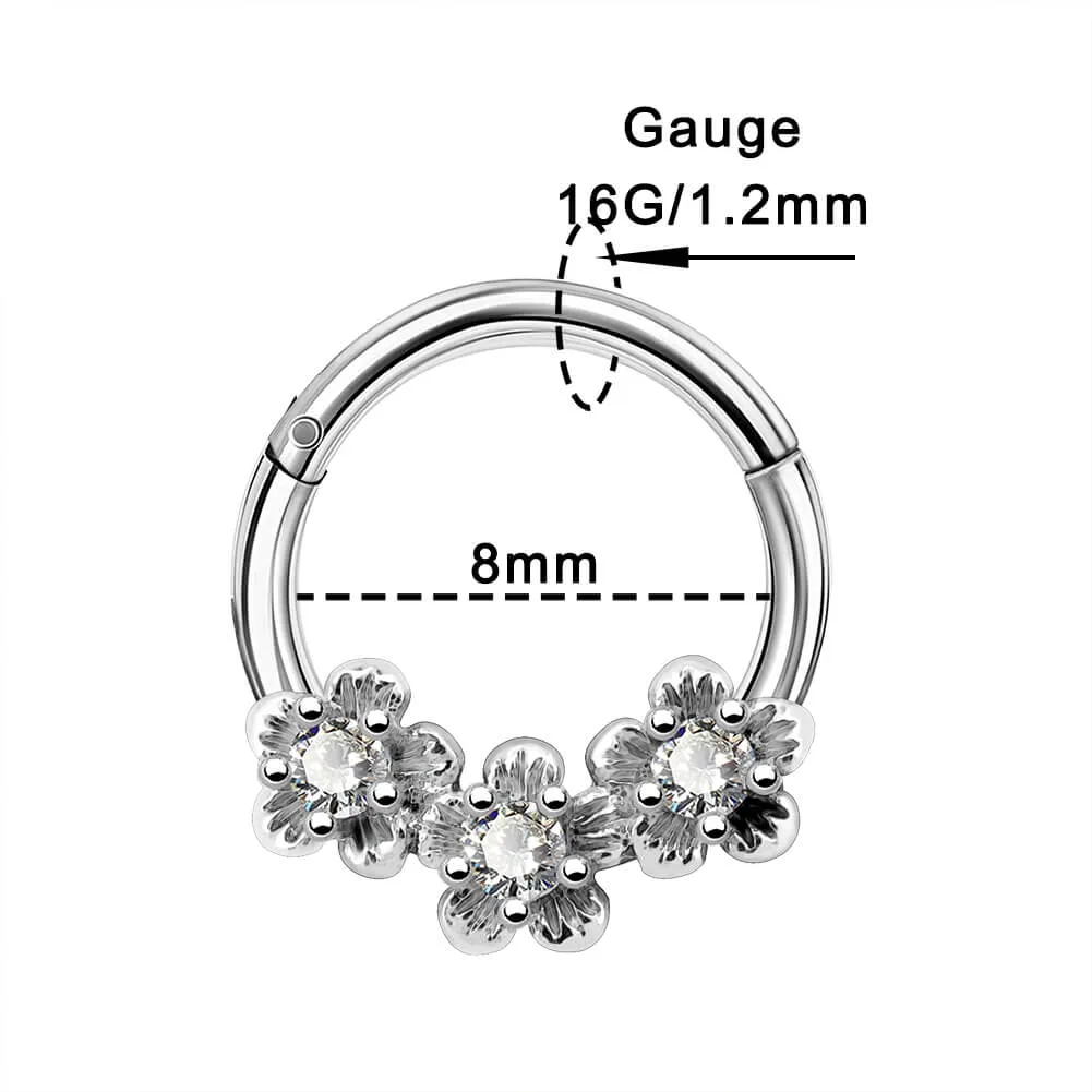 16G 5/16 CZ Flower Cluster Stainless Steel Septum Ring