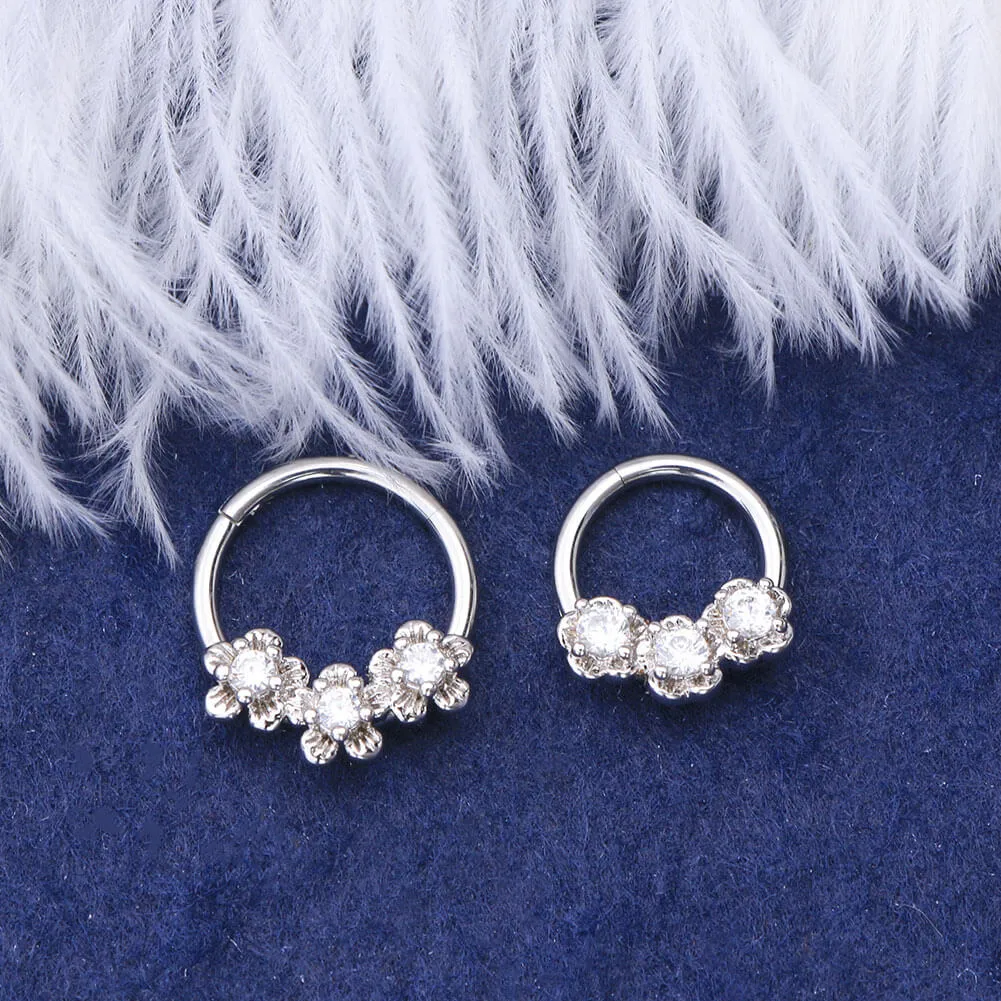 16G 5/16 CZ Flower Cluster Stainless Steel Septum Ring