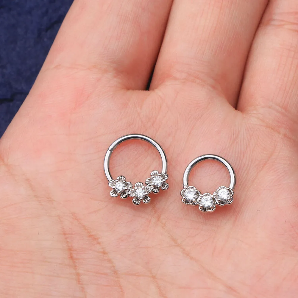 16G 5/16 CZ Flower Cluster Stainless Steel Septum Ring