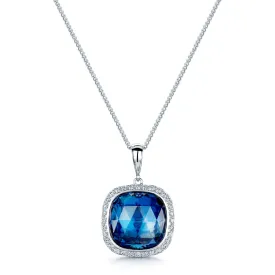 18ct White Gold Cushion Cut Topaz Diamond Halo Pendant