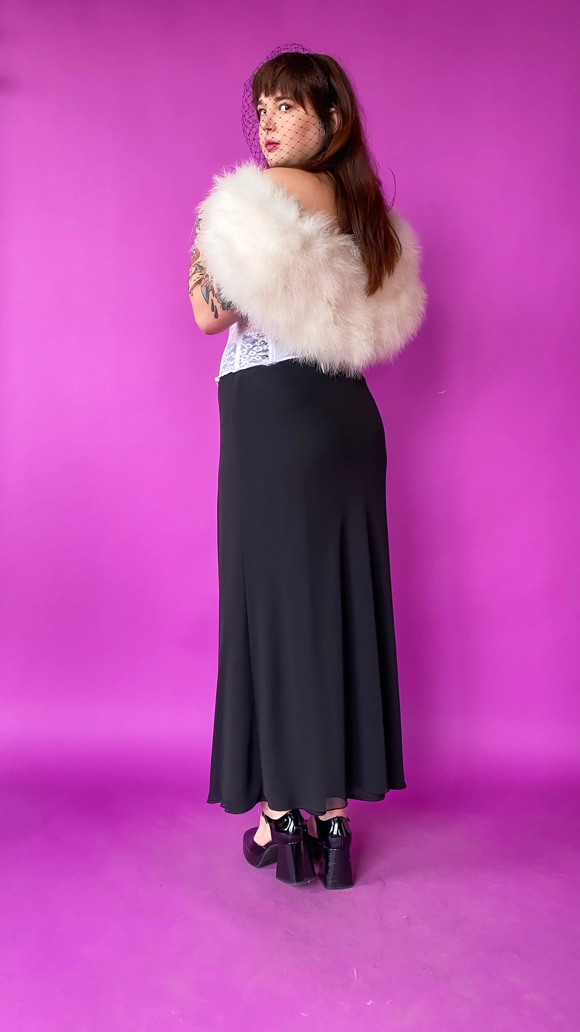1970s White Maribou Feather Stole, open size