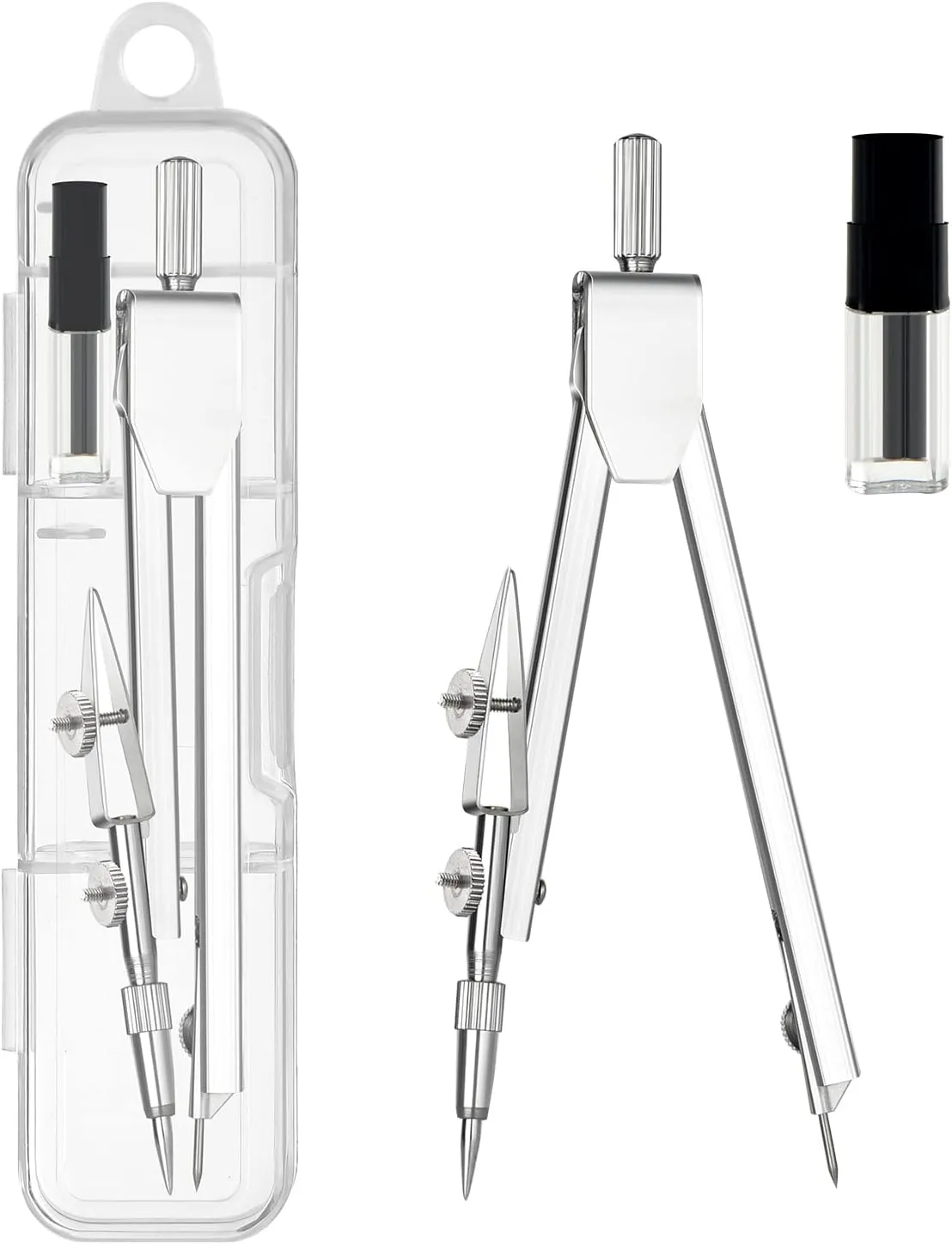 2 Pack Student Metal Compass Set for Geometry with Extra Lead Refills, Math Compass, Compass Drawing Tool, Drafting Compass for Students, Compass for Office School Supplies and Woodworking (2)
