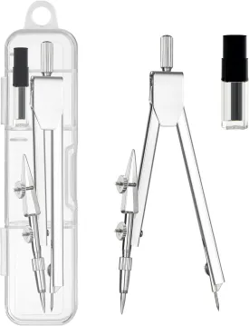2 Pack Student Metal Compass Set for Geometry with Extra Lead Refills, Math Compass, Compass Drawing Tool, Drafting Compass for Students, Compass for Office School Supplies and Woodworking (2)