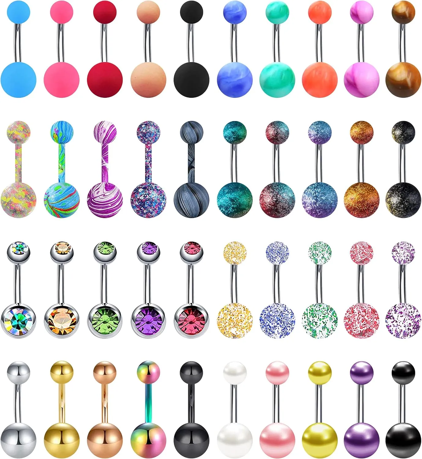 24-50Pcs 14G Stainless Steel Belly Button Rings for Women CZ Screw Navel Bars Body Piercing Jewelry