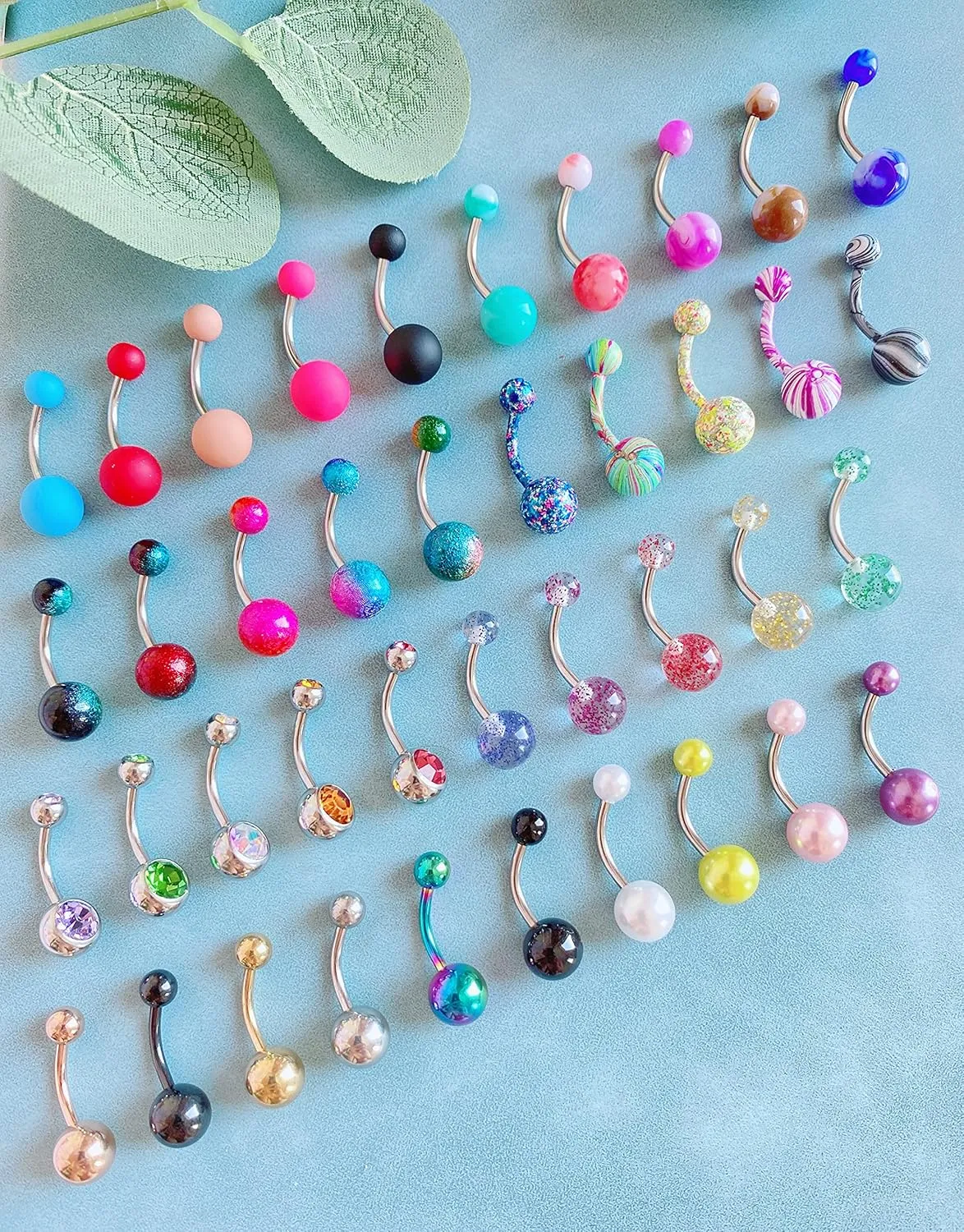 24-50Pcs 14G Stainless Steel Belly Button Rings for Women CZ Screw Navel Bars Body Piercing Jewelry