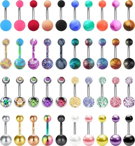 24-50Pcs 14G Stainless Steel Belly Button Rings for Women CZ Screw Navel Bars Body Piercing Jewelry