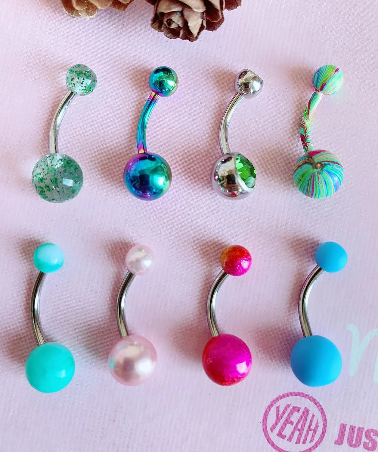 24-50Pcs 14G Stainless Steel Belly Button Rings for Women CZ Screw Navel Bars Body Piercing Jewelry