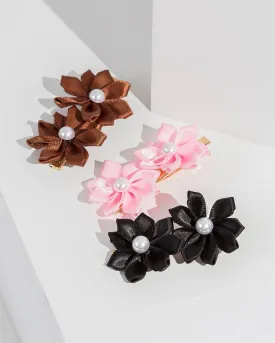 3 Pack Fabric Flower Hair Slides