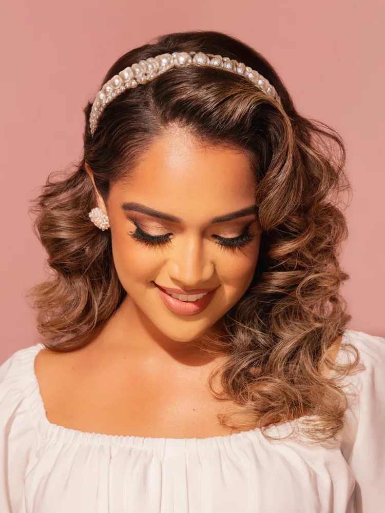 3-Strand Faux Pearl and Rhinestone Headband in Ivory