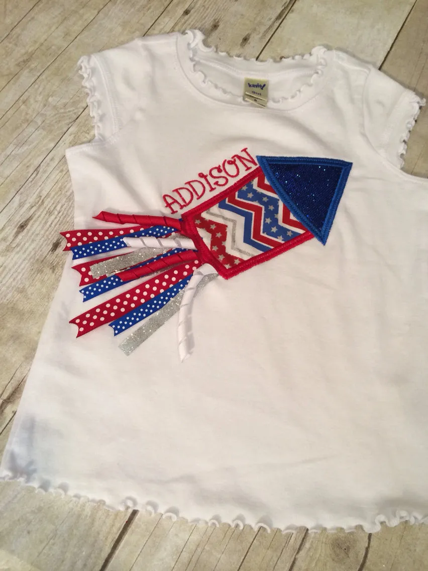 4th of july shirt Fourth of JULY applique shirt perfect for SUMMER Firecracker with ribbon
