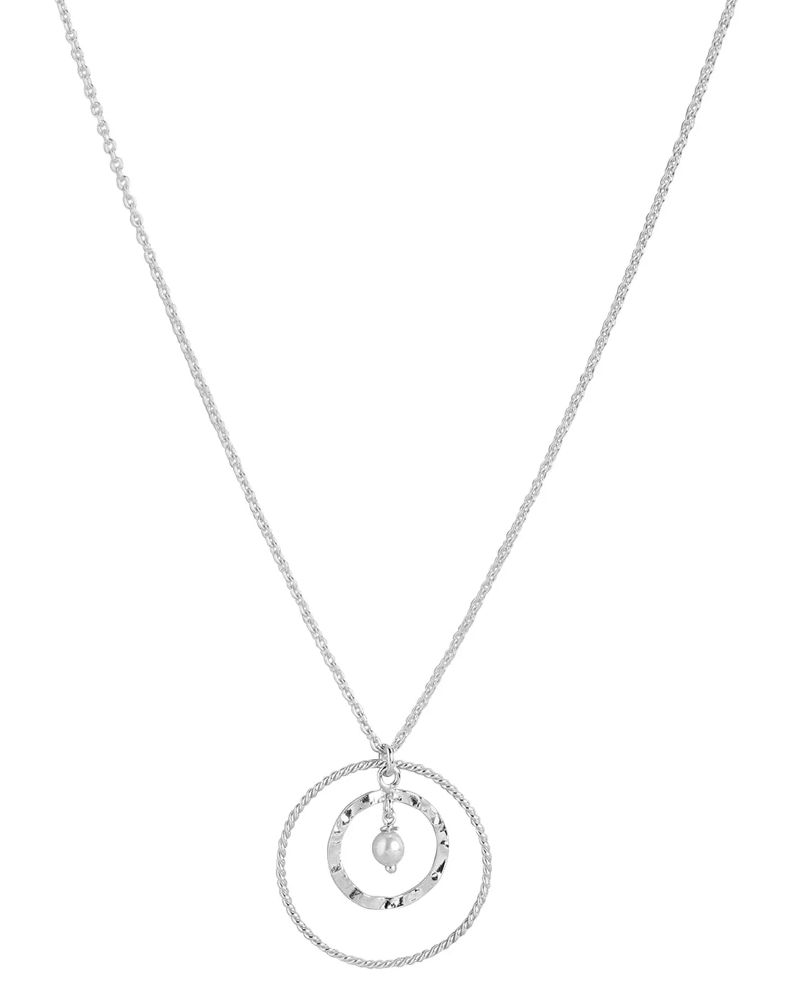 925 Sterling Silver Geometric & Pearl Pendant & Chain With Rhodium Plating