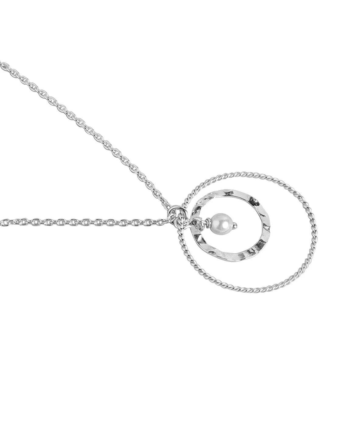 925 Sterling Silver Geometric & Pearl Pendant & Chain With Rhodium Plating
