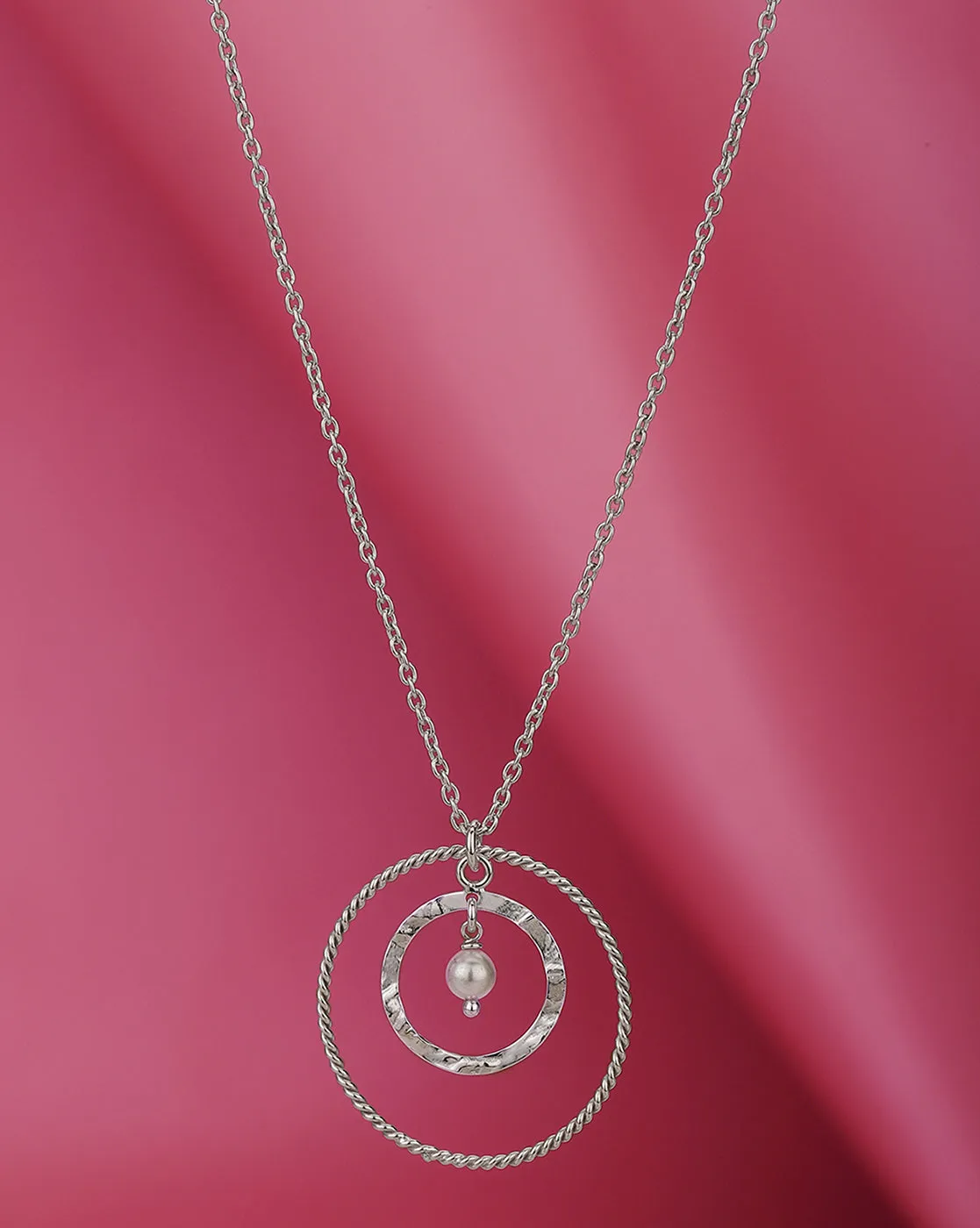 925 Sterling Silver Geometric & Pearl Pendant & Chain With Rhodium Plating