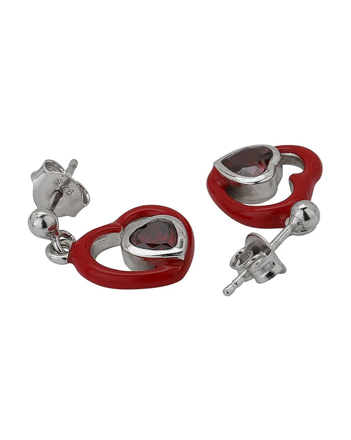 925 Sterling Silver Rhodium Plated And  Cz Enamel Heart Drop Earring For Women