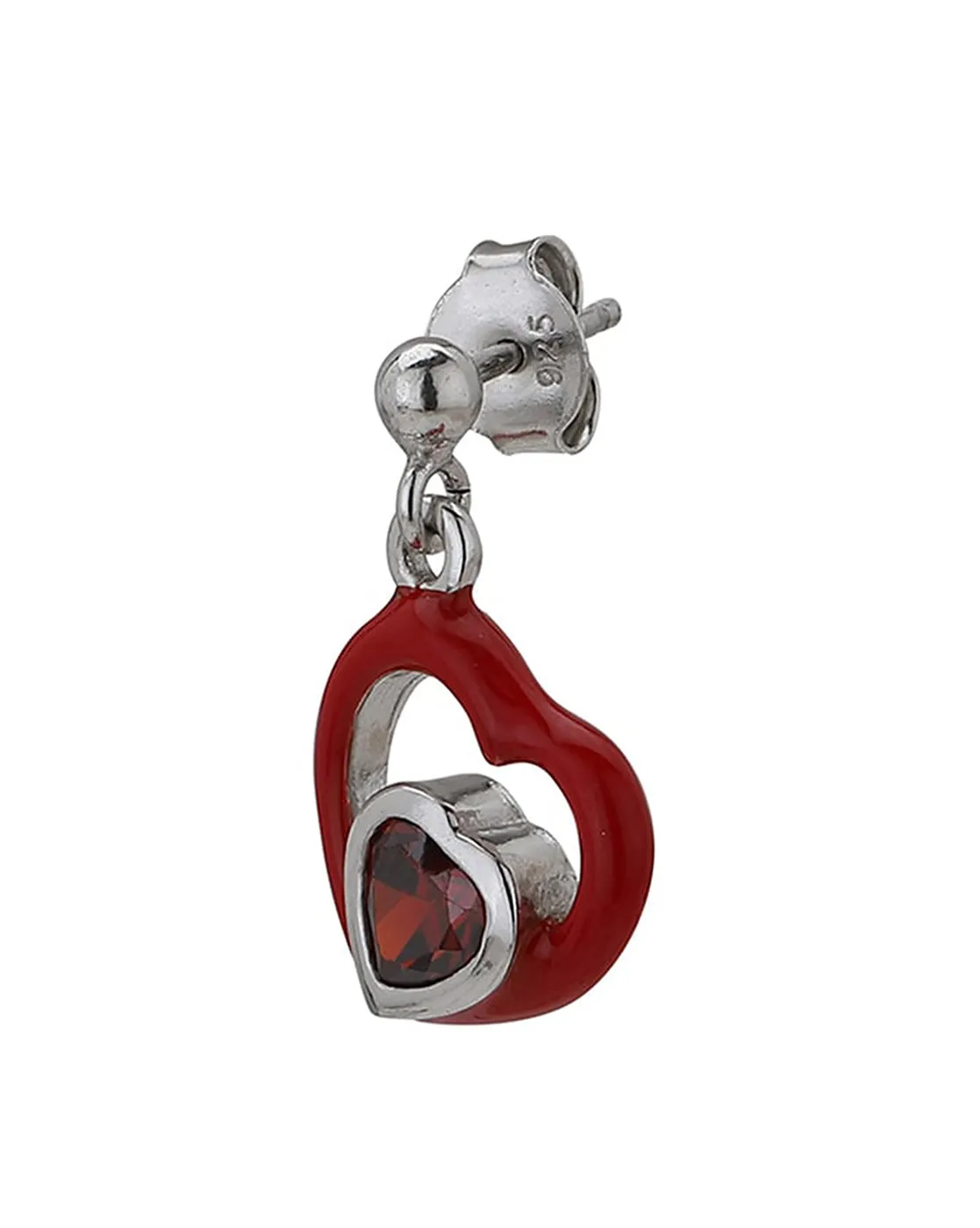 925 Sterling Silver Rhodium Plated And  Cz Enamel Heart Drop Earring For Women