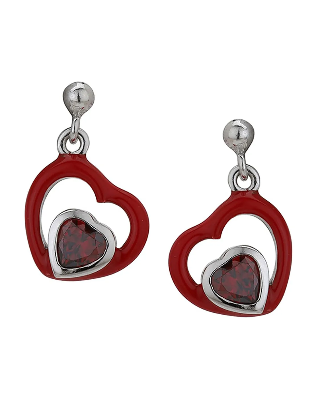 925 Sterling Silver Rhodium Plated And  Cz Enamel Heart Drop Earring For Women