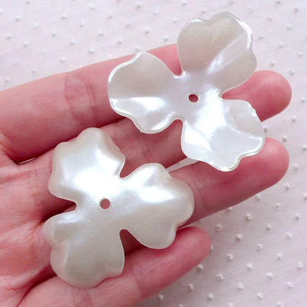 ABS Pearl Flower Cup / Large Petal Cabochon / Ivory Flower Beads / Pearlised Flower Cap (6pcs / 39mm / Cream White) Hair Bow Centers PES98
