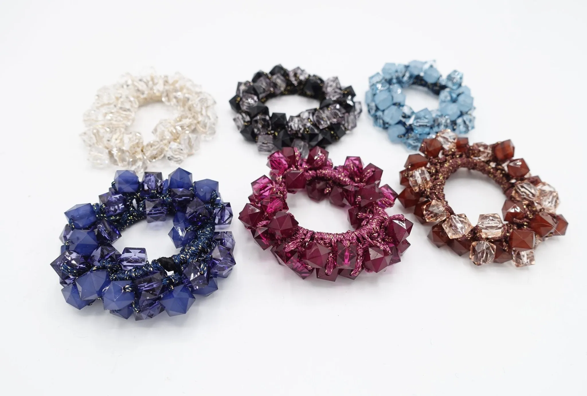 acrylic polyhedron beaded hair elastic ponytail holder women hair accessories