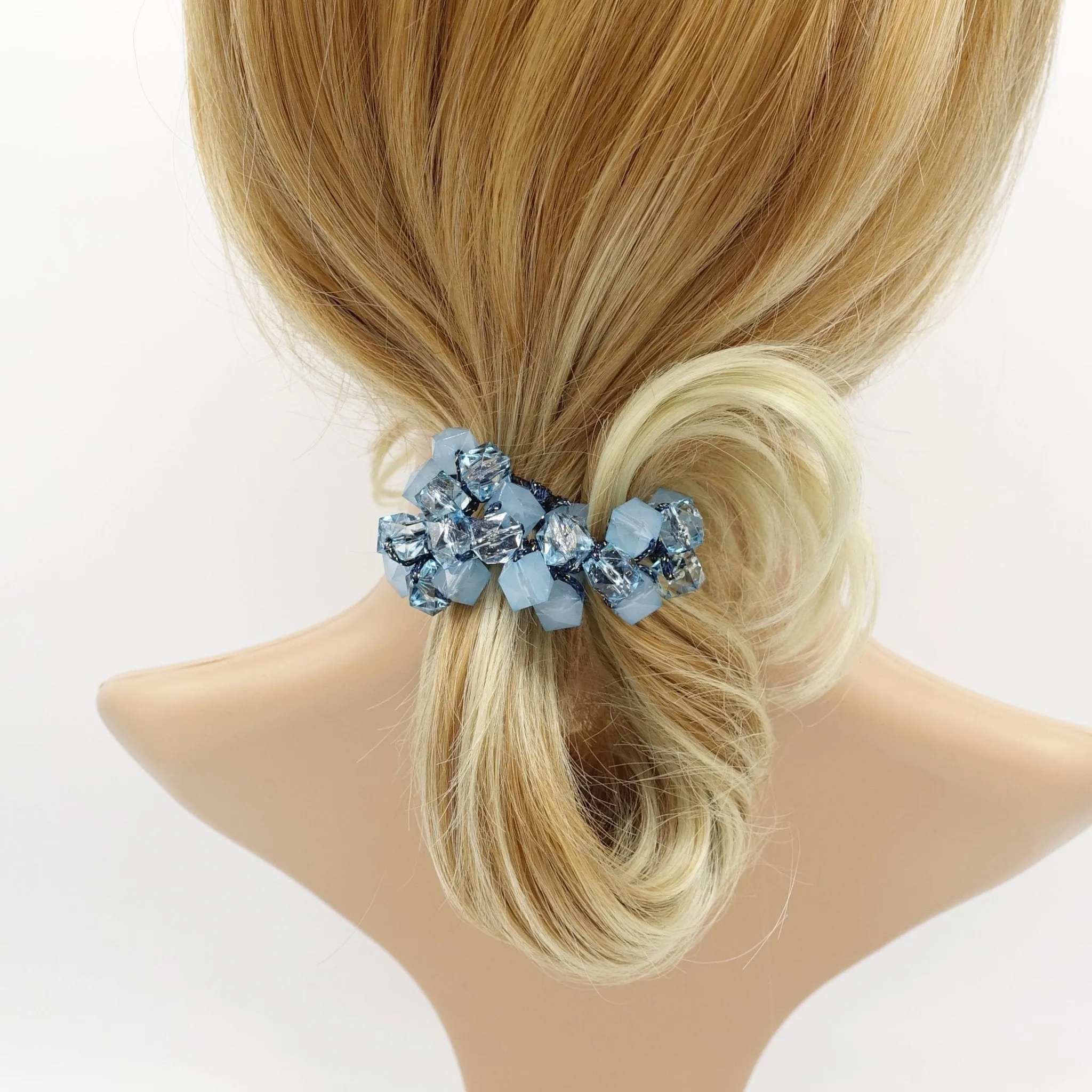 acrylic polyhedron beaded hair elastic ponytail holder women hair accessories