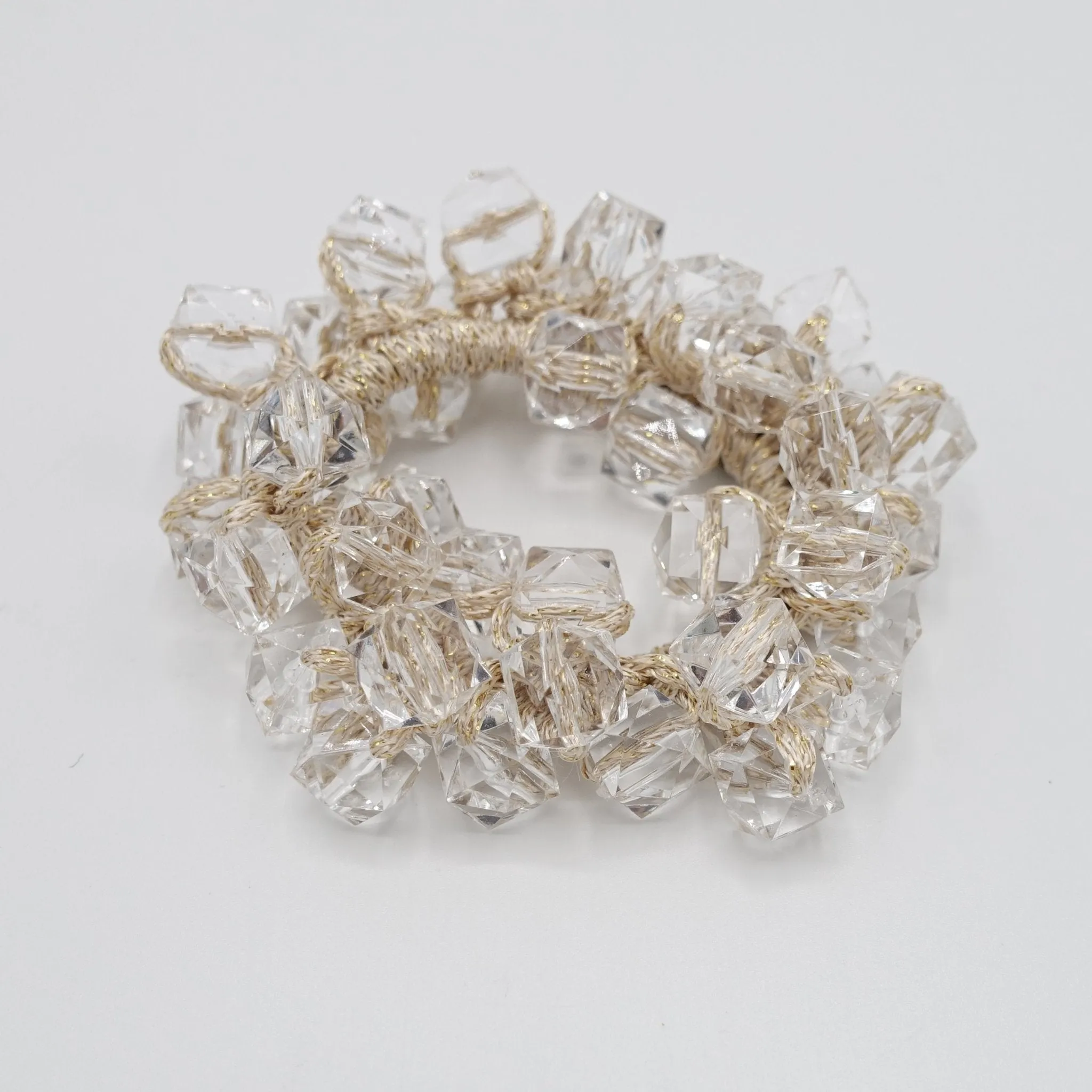 acrylic polyhedron beaded hair elastic ponytail holder women hair accessories
