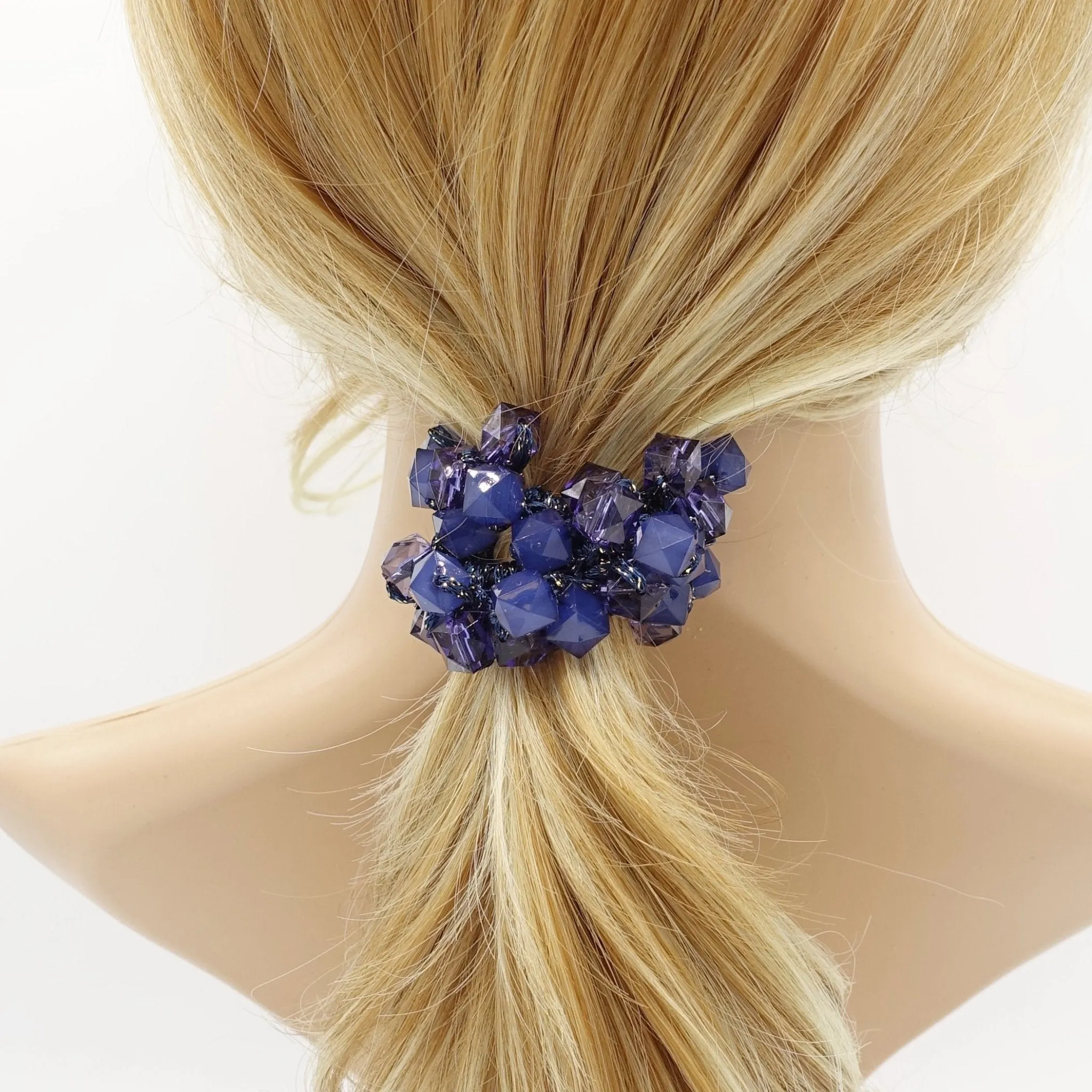acrylic polyhedron beaded hair elastic ponytail holder women hair accessories
