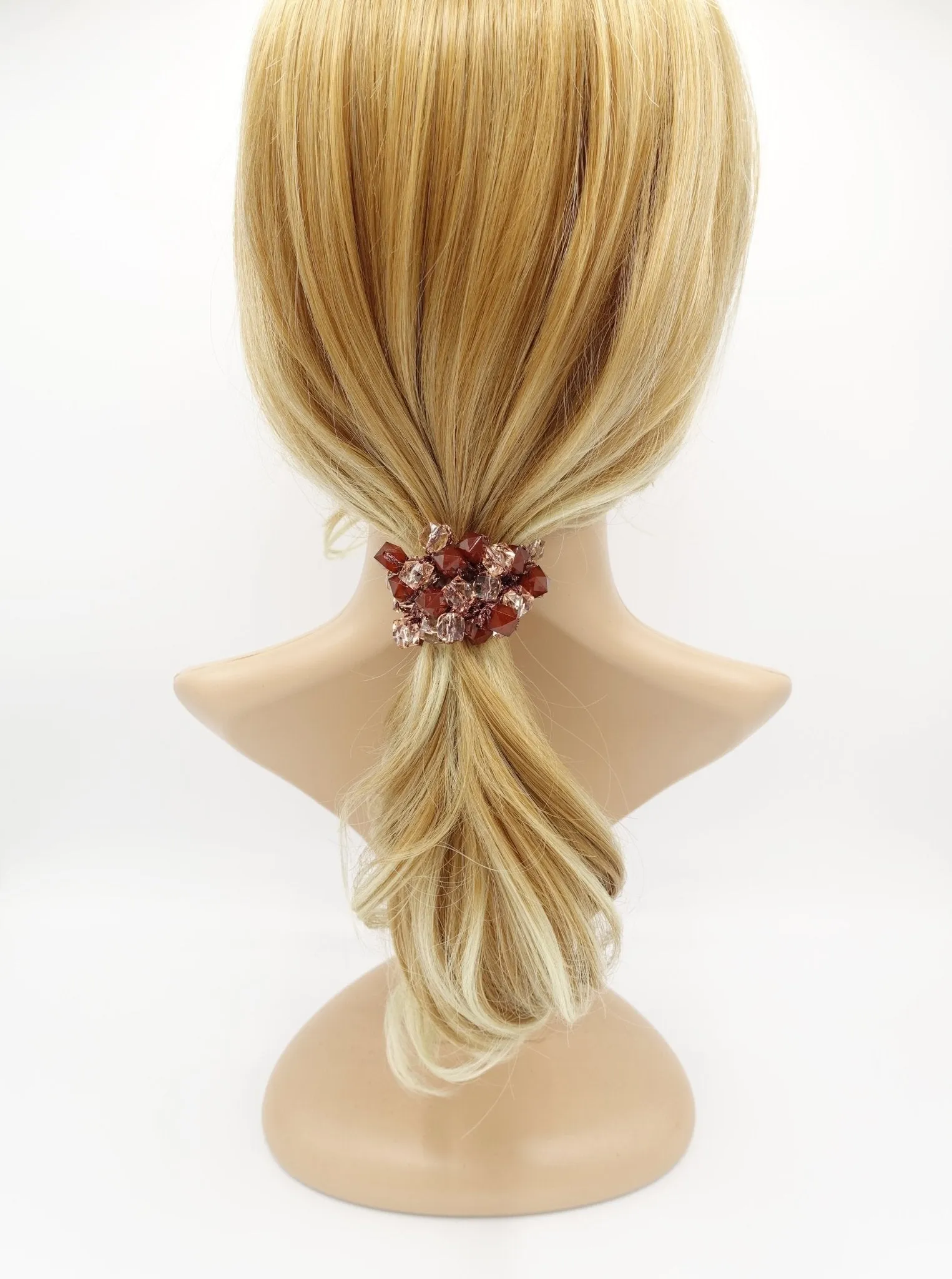 acrylic polyhedron beaded hair elastic ponytail holder women hair accessories