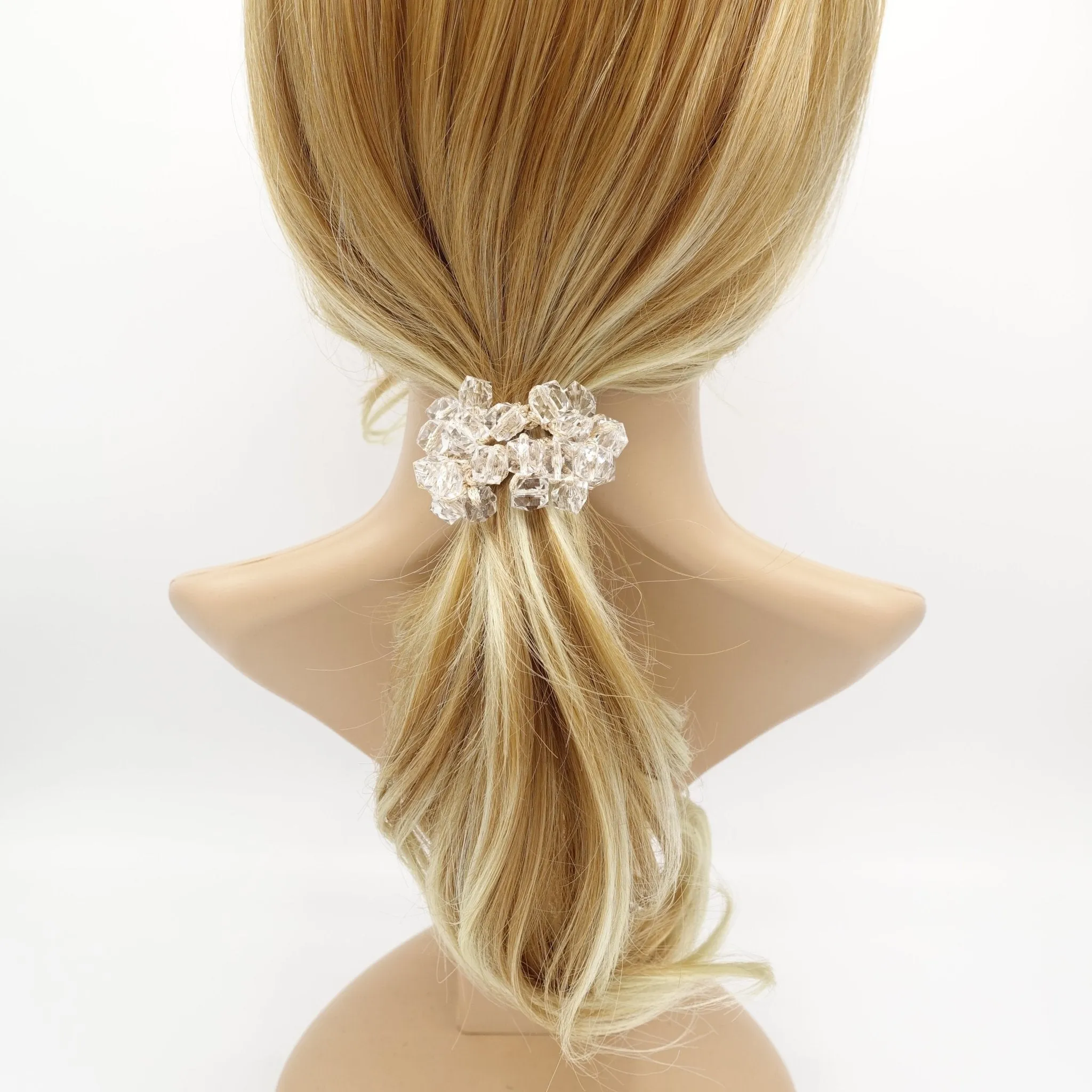 acrylic polyhedron beaded hair elastic ponytail holder women hair accessories