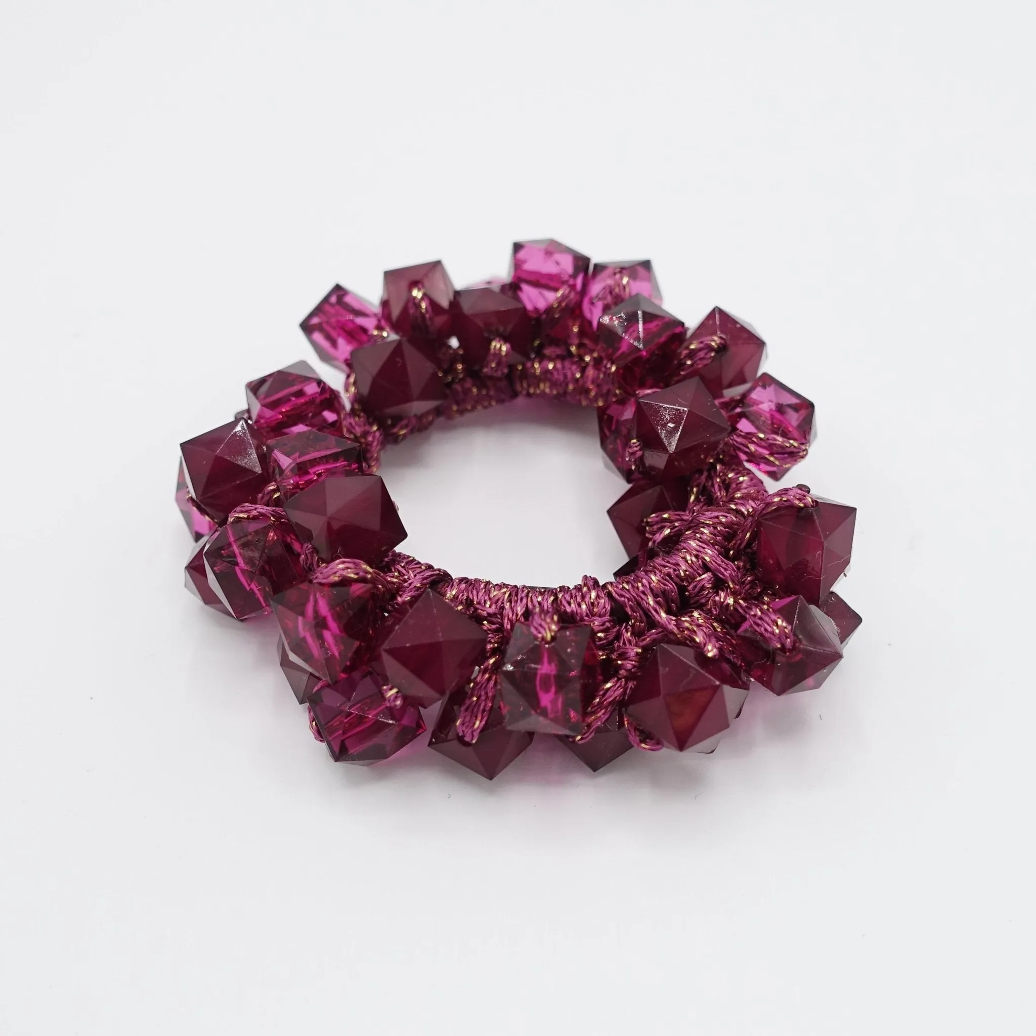 acrylic polyhedron beaded hair elastic ponytail holder women hair accessories