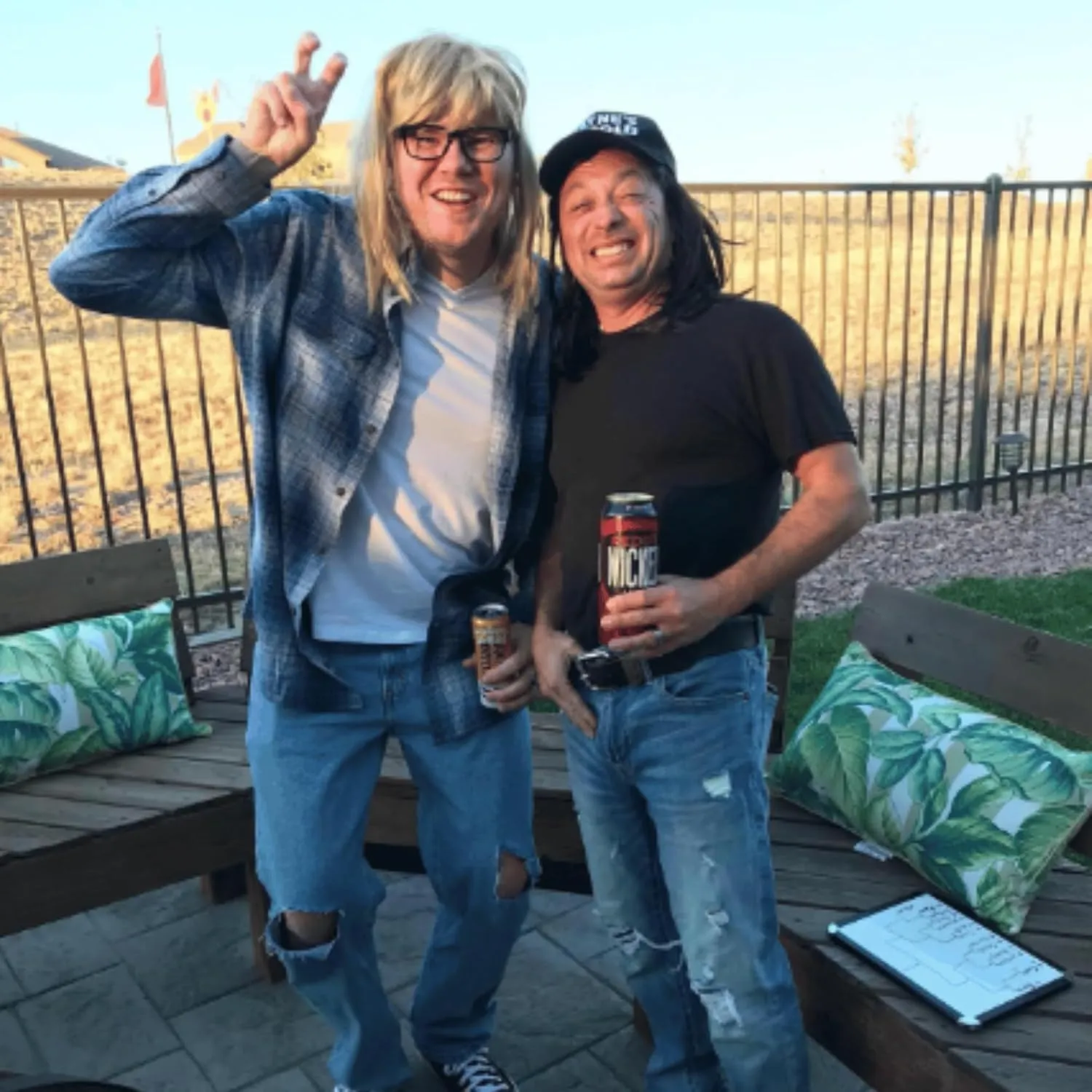 ALLAURA Compatible with Waynes World Wig and Hat  Black Mullet Wig with Waynes Cap for Men  80s Rocker Costume, Heavy Metal Look, 1980s Party Outfit, Funny Halloween or Couples Costume Accessory