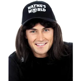 ALLAURA Compatible with Waynes World Wig and Hat  Black Mullet Wig with Waynes Cap for Men  80s Rocker Costume, Heavy Metal Look, 1980s Party Outfit, Funny Halloween or Couples Costume Accessory