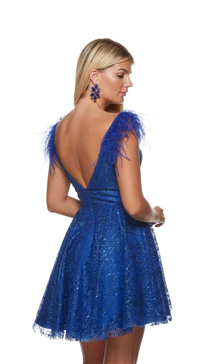 Alyce Paris A-Line Feather Homecoming Dress 3151
