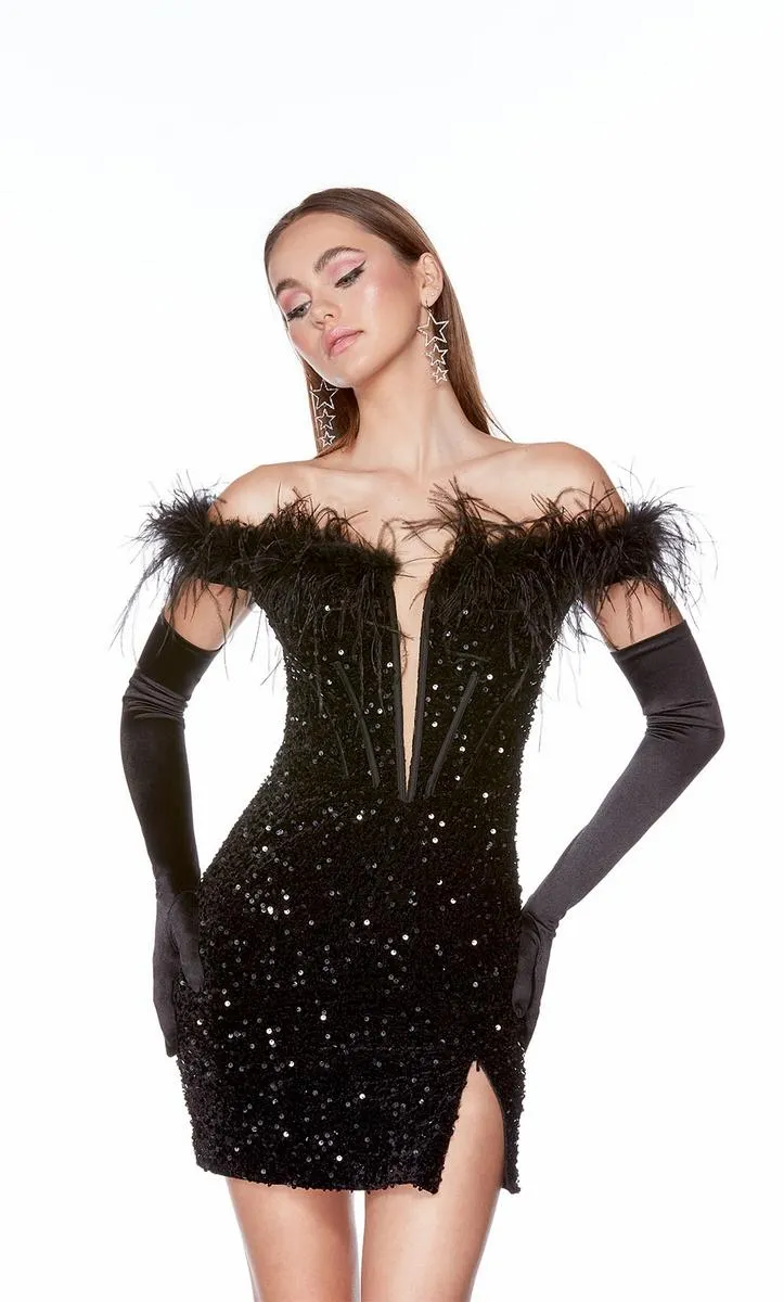 Alyce Paris Feather Sequin Homecoming Dress 4798