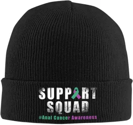 Anal Cancer Warrior Support Squad Winter Warm Knit Hat - Soft Beanie Cap Black
