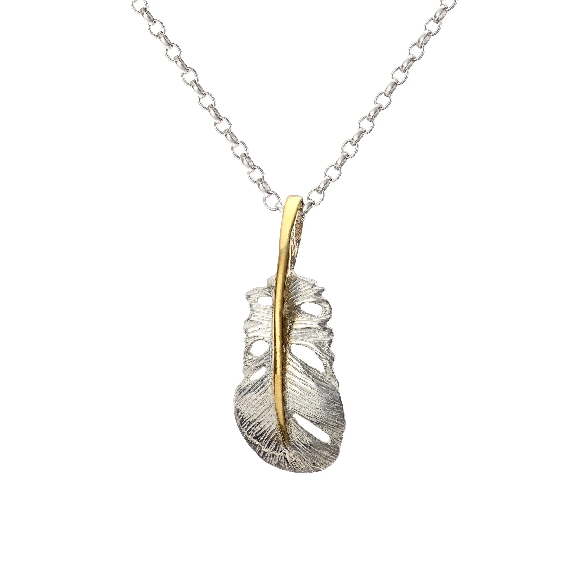 Baby Angel Feather Pendant  14ct gold stem