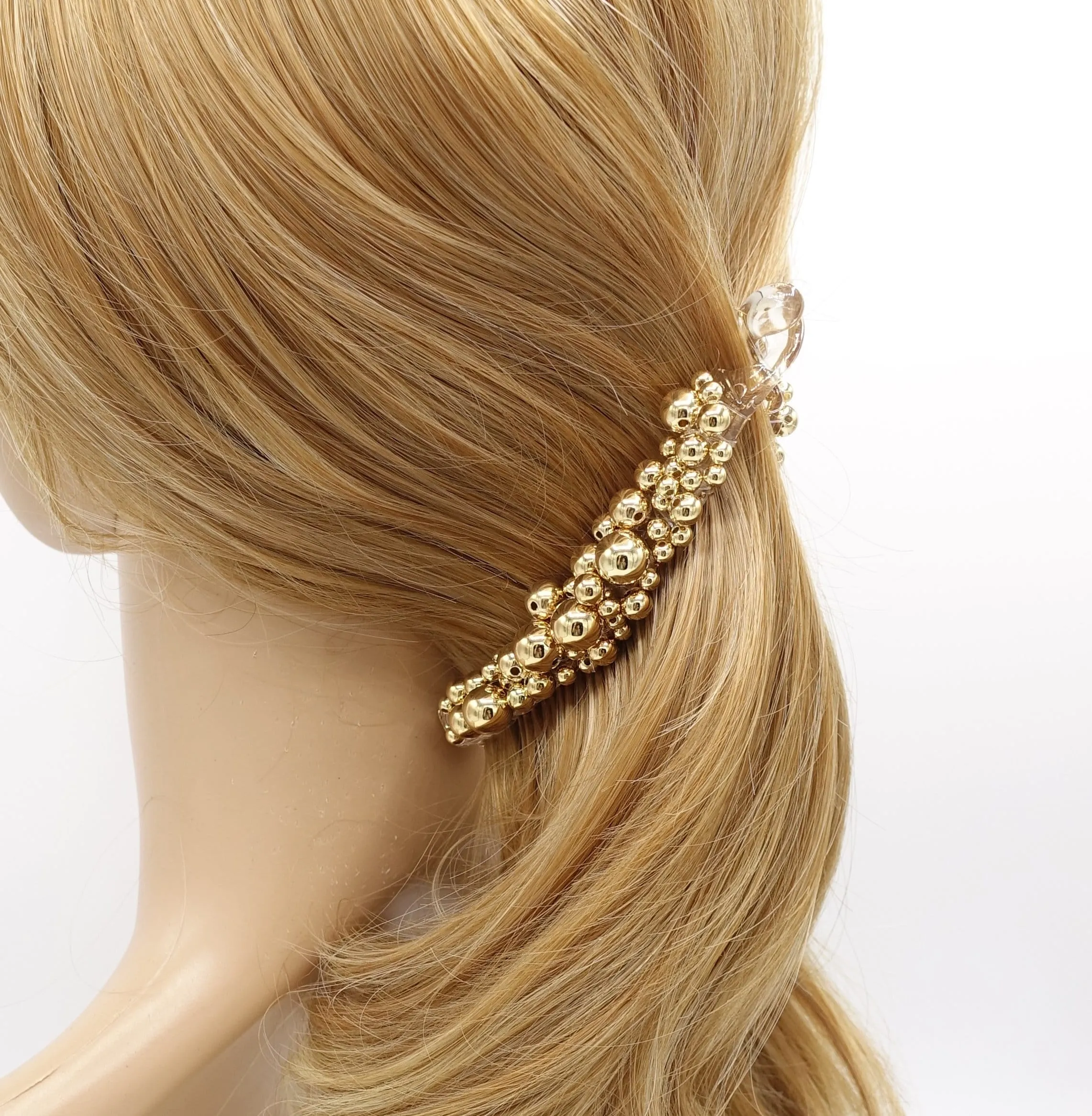 beaded banana hair clip, metal ball banana clip for women